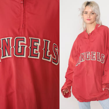 Anaheim Angels Jacket 90s Los Angeles Baseball Jacket California MLB Windbreaker Red Pullover Quarter Zip Vintage 1990s Majestic 2xl xxl 