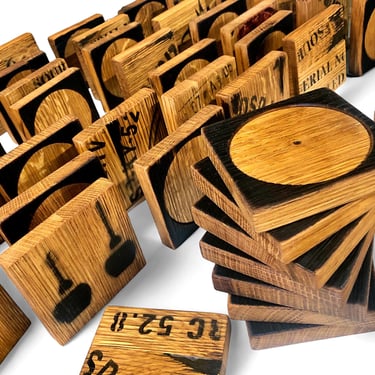 Four Bourbon Whiskey Barrel Coasters -  Kentucky Barware - Whiskey Bar Coasters - Reclaimed Wood Coasters - Drink & Barware - Distillery Art 