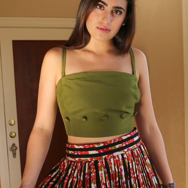 Circle Skirt, Vintage 80s Does 50s Skirt, Pleated Midi Skirt, Medium/Large Women 