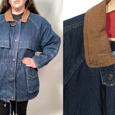 Vintage 80s/90s Plus Size Cotton Lined Zip Up Denim Chore Jacket Size 16 XL 