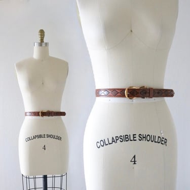 whiskey tooled leather belt - 29-32 - vintage 90s y2k womens size medium brown tan beige saddle bench made rustic belt 