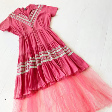 1950s Pink Patio Dress with Tulle Skirt 