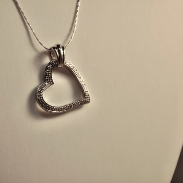 Diamond Floating Heart Pendant Sterling Silver Chain Necklace NOS Vintage Mint Condition Gift for Her Authentic Diamonds Certified 