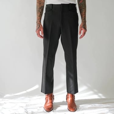 Vintage 80s CIRCLE S Black Western Polyester Bootleg Slacks | Western, Rockabilly, Greaser | 100% Polyester | 1970s 1980s Mens Western Pants 