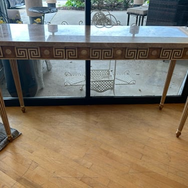 One Drawer Marble Top Console Table with Greek Key Detailing from Henredon Furniture