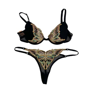 Roberto Cavalli Rhinestone Butterfly Lingerie Set