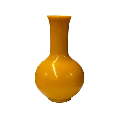 Chinese Oriental Simple Solid Yellow Peking Glass Accent Vase ws2352E 