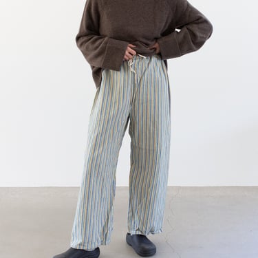 Vintage 26-36 Waist Stripe Flannel Drawstring Easy Pant | Blue Yellow Green High Waist Holiday Cotton Pajama Pants | FL056 