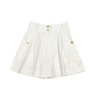 Chanel White Logo Button Pleated Shorts