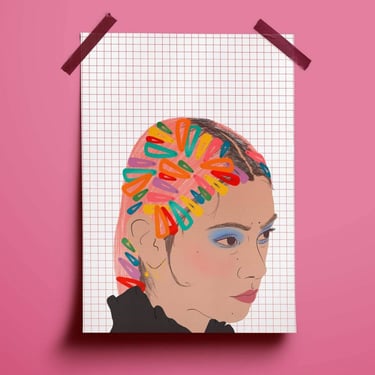 Rainbow Hair Clips Illustration Print