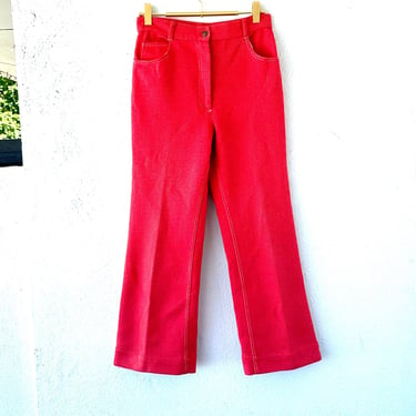 Vintage 70s Bell Bottoms Red Wide High Waisted Pants 1970s 