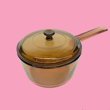 Vintage Visions Saucepan Retro 1970s Corning + Amber Glass + Size 1.5 L + 2 Piece Set + Pot + Matching Lid + Cookware + Kitchen + Home Decor 