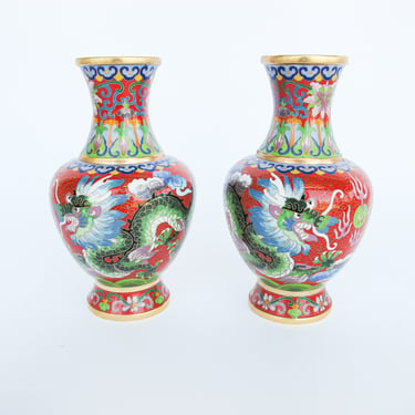 Enameled Antique AsianCloisonne Vases with Dragons (Sold Separately) 