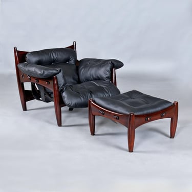 Brazilian Rosewood & Leather Sling Chair and Ottoman by Sergio Rodrigues for ISA 