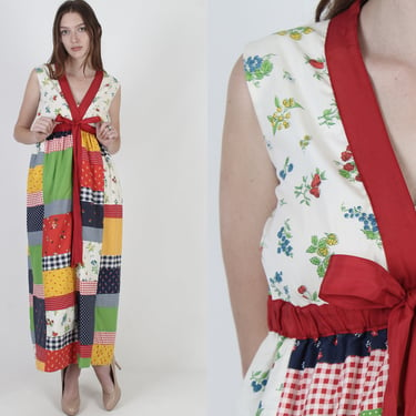 Vintage 70s Mr Hank Colorful Patchwork Maxi Dress 