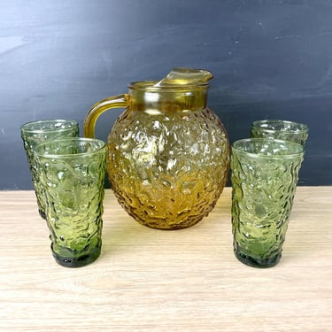 Anchor Hocking Milano pitcher and 5 glasses - 1960s vintage 