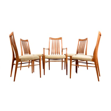 Set of 5 (1 Arm + 4 Side) Mid Century Slat-Back Dining Chairs
