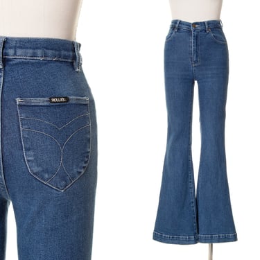 Modern 1970s Style Jeans | ROLLA'S 70s Inspired Stretchy High Waisted Bell Bottom Medium Wash "Eastcoast Flares" Denim Pants (x-small/small) 