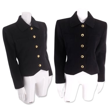 80s Yves Saint Laurent black jacket Size 10, vintage YSL gold button blazer, designer vintage suit jacket France 40 