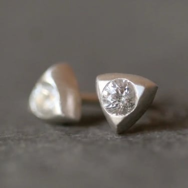Triangle Solitaire Stud Earrings In Sterling Silver