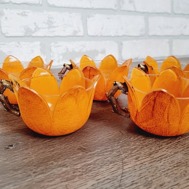 Set of 5 Orange Flower Teacups 