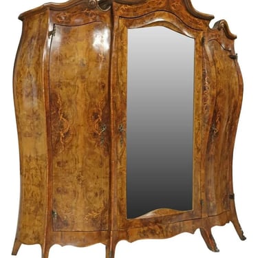 Antique Armoire, Italian Venetian Burled Walnut Triple Door, Single Mirror!