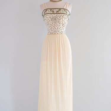 Vintage 1970's Rose & Vine Ivory Gold Gown by Alfred Shaheen / SM