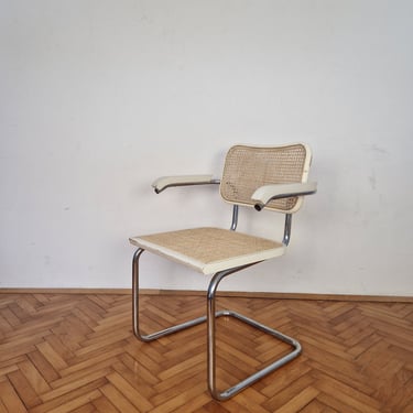 Mid Century Modern White Designer Chair / Cesca Chair / Dining Armchair / Marcel Breuer B64 / Made in Italy / 1980s 