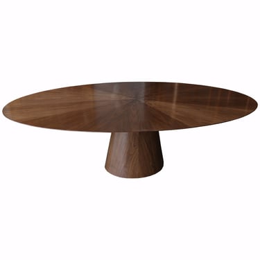 Custom Mid Century Style Walnut Oval Dining Table with Flower Detail