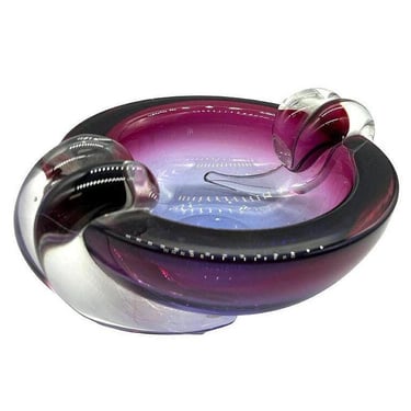 Hand Blown Amethyst Tone Murano Weighted Cased Art Glass Ashtray by Seguso 