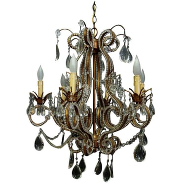 Florentine Beaded Crystal and Bronze Six-Arm Chandelier 