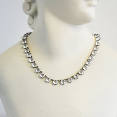 Vintage Clear Rhinestone and Silver Metal Necklace 