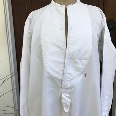 French Cotton Dress Shirt, Gents, Mens, Monogram, Original Shirtmaker Label, Edwardian, Period Clothing 