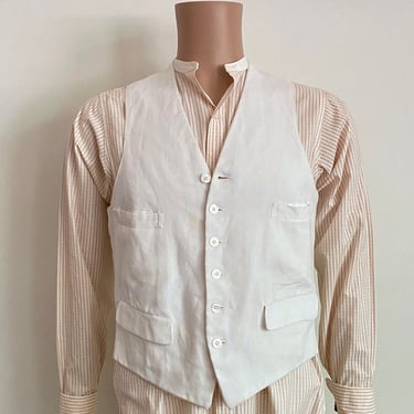 Antique White Linen Vest 1910s 1920s Waistcoat 
