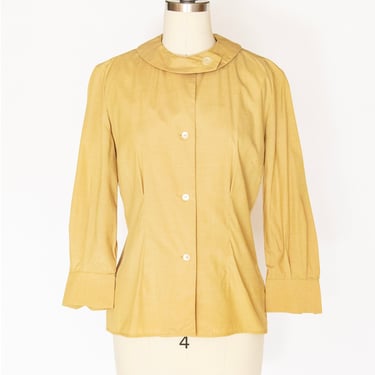 1960s Blouse Yellow Button Down Top M 