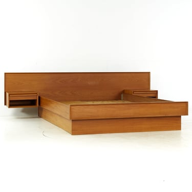 Jesper Mid Century Queen Teak Platform Bed with Floating Nightstands - mcm 
