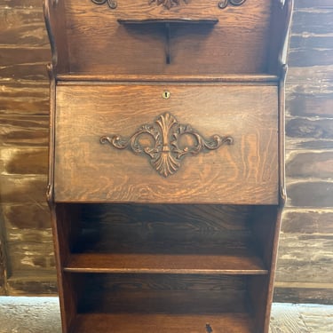 Antique Oak Secretary Desk With Keys 57” X 29.5” X 12.75”