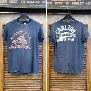 Vintage 1970’s Harley Davidson Motorcycle Davidson MC Original T-Shirt “God Created Harley” 70’s Tee Shirt, Vintage Clothing 