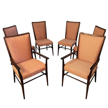 Paul McCobb Set of 6 Walnut American Modernist Upholstered Dining Chairs