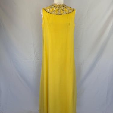 1970s Daffodil Yellow Sleeveless Sheath Dress 