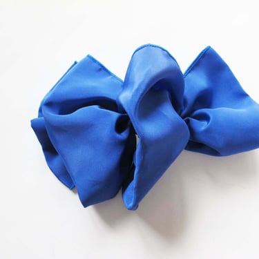 Vintage 90s Oversized Bow Scrunchy Fabric Barrette Bright Blue  - Quirky Colorful Hair Clip Accessory 