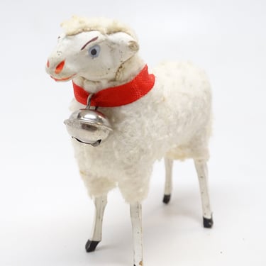 Antique 1930's German 3 Inch Wooly Sheep with Bell, for Putz or Christmas Nativity 