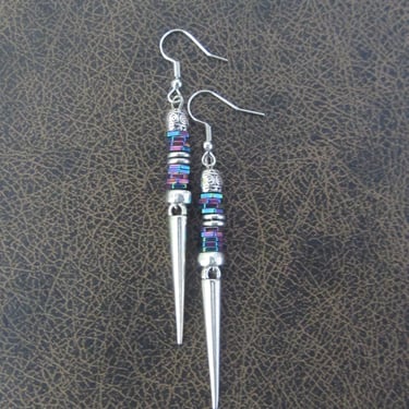 Minimalist earrings, multicolor geometric earrings, mid century modern earrings, Brutalist silver earrings, simple unique spike earrings 