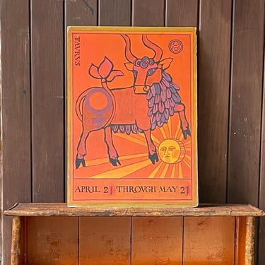 Vintage 1970s JANE OKA Zodiac Taurus Poster Bull Sun Orange Mid-Century Portal Publications Astrology 