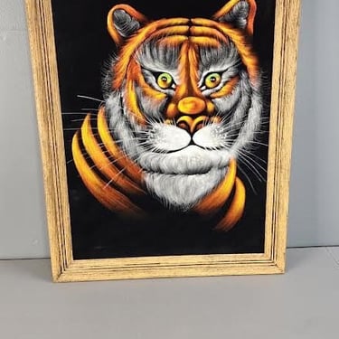 Large Vintage Black Velvet Tiger Painting 