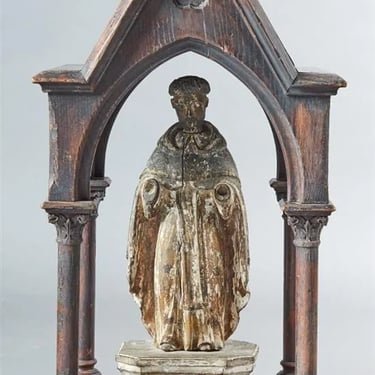 Antique Spanish Carved Wooden Santo of St Dominic w/Reliquary | 18th cen.