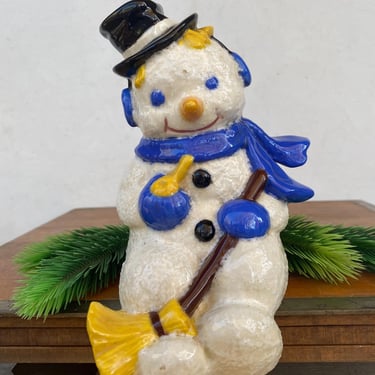 Vintage Ceramic Snow Man, Mantel Or Shelf Sitter Figurine, Christmas Decor 