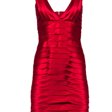 BCBG Max Azria - Red Satin Tiered V-Neck Sheath Dress Sz 2