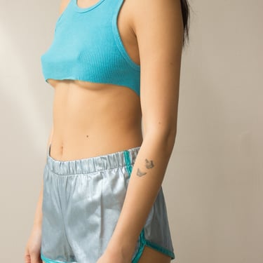 1970s Turquoise Cut-Off Ribbed Tank 