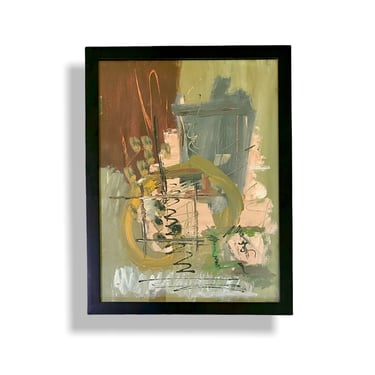 Gestural Vintage Abstract Expressionist Painting, Framed